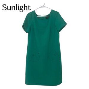 New Direction Green Shift Dress Women Size 16 Short Sleeves Full Lined